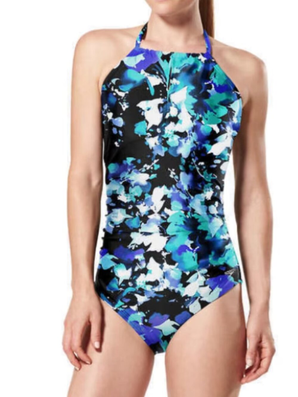 SPEEDO Women's Soft Cup Adjustable Halter Tie One Piece Swimsuit size 14